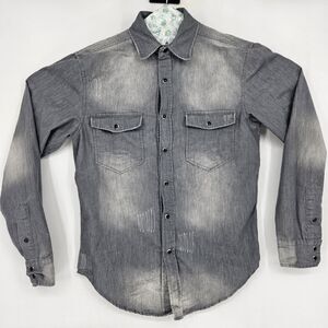 AllSaints Spitalfields Pearl Snap Shirt Mens Medium Distressed Faded Gray M